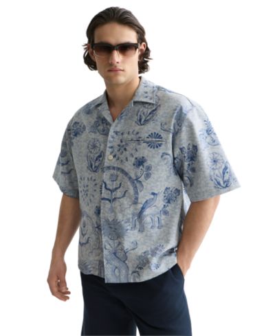 SCOTCH & SODA Men's Jacquard Spread Collar Short-Sleeve Shirt