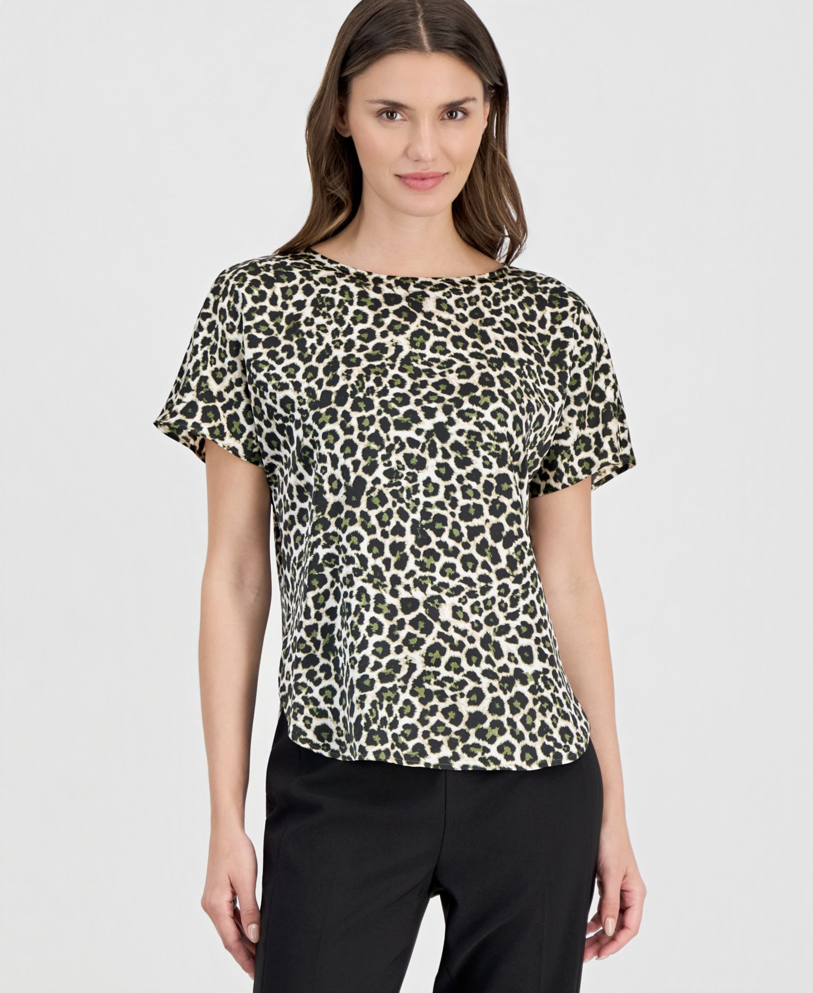 Женский топ Anne Klein Printed Boat-Neck Short-Sleeve