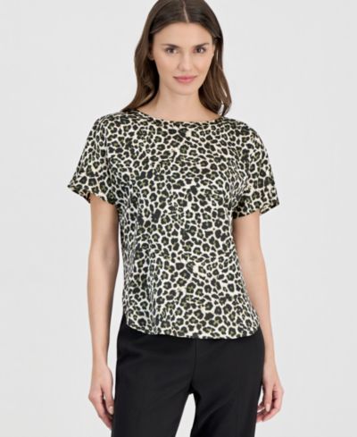 Anne Klein Women's Printed Boat-Neck Short-Sleeve Top