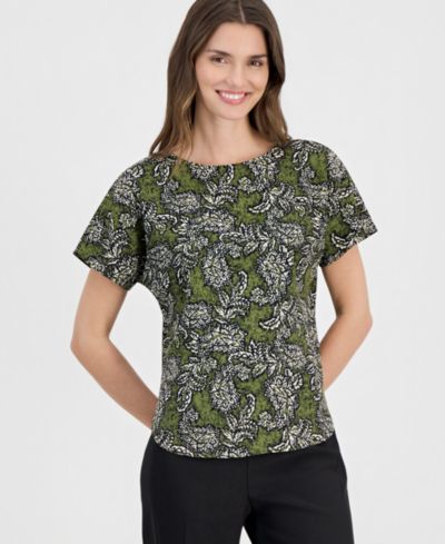 Anne Klein Женский топ с коротким рукавом и вырезом лодочкой