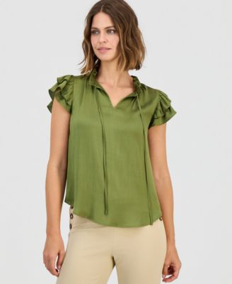 Anne Klein Women's Tie-Neck Ruffle-Sleeve Blouse