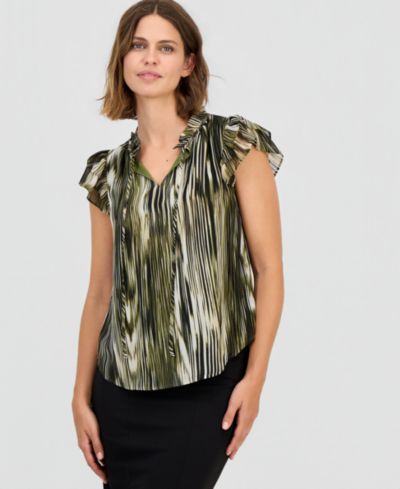 Anne Klein Women's Flutter-Sleeve Tie-Neck Top