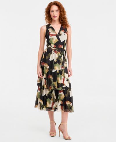 Женское многослойное платье Anne Klein Faux-Wrap Tiered Dress