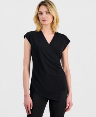 Anne Klein Women's Cap-Sleeve Faux-Wrap Top