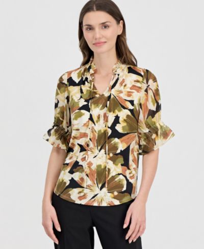 Блузка Anne Klein Women's Printed Tie-Front 3/4-Sleeve
