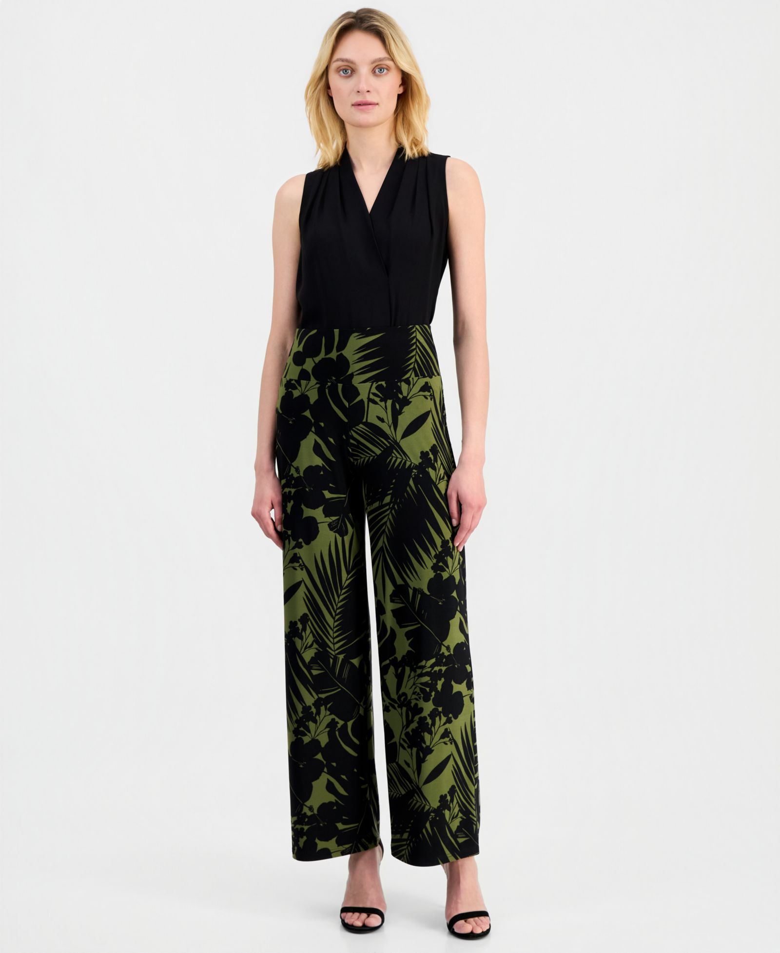 Anne Klein Women's Printed High Rise Wide Leg Pants, Regular & Petite