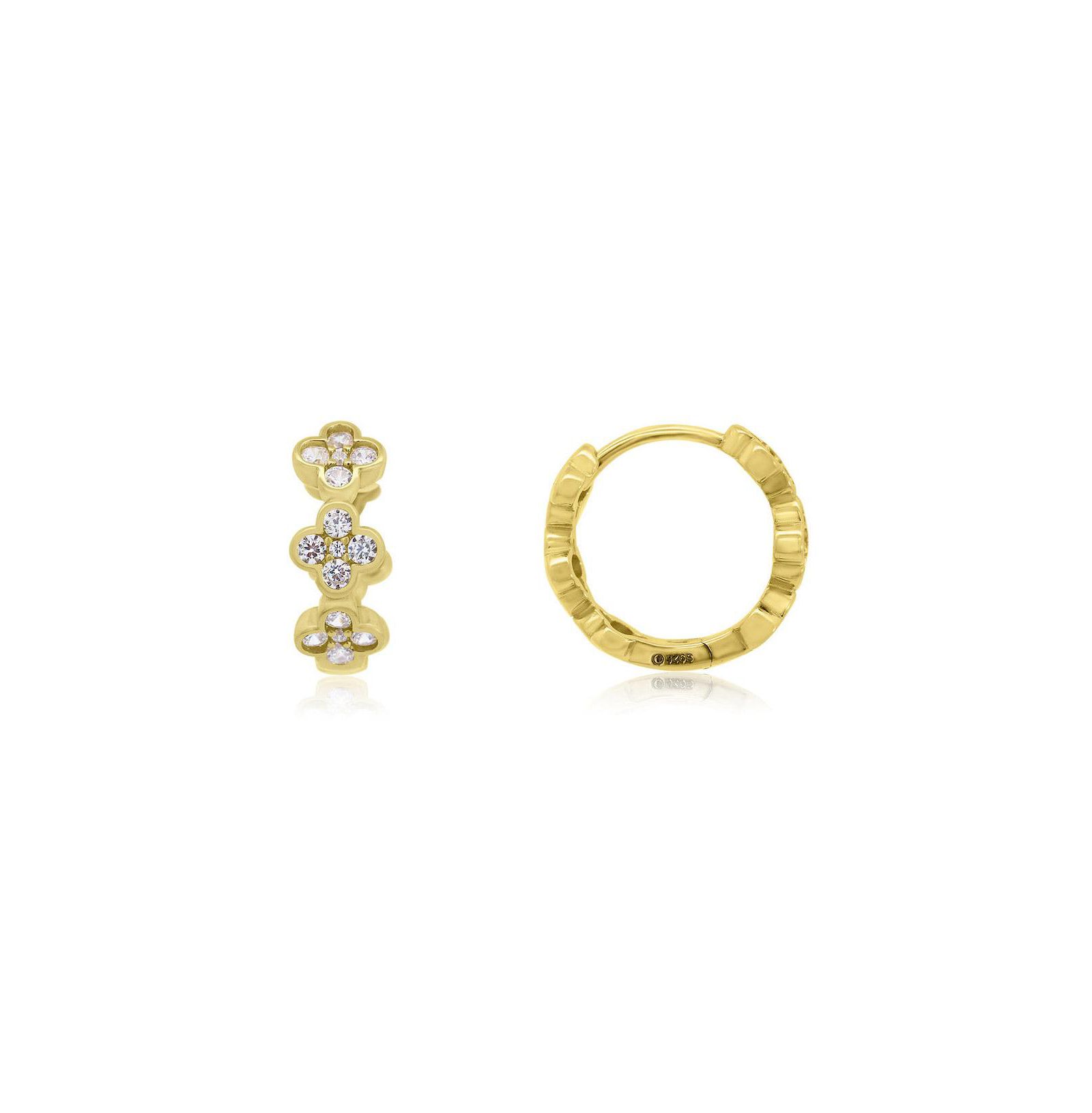 Серьги-кольца The Lovery CZ Clover Huggie Hoop 14K Gold-Plated Sterling Silver