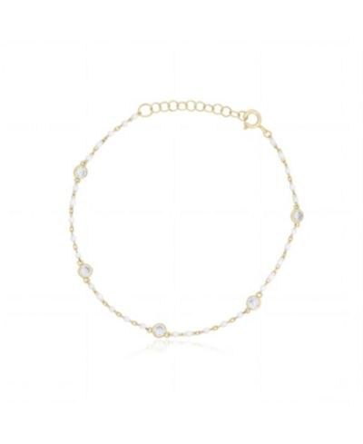 The Lovery White Enamel Bead CZ Chain Bracelet 14K Gold Plated Sterling Silver