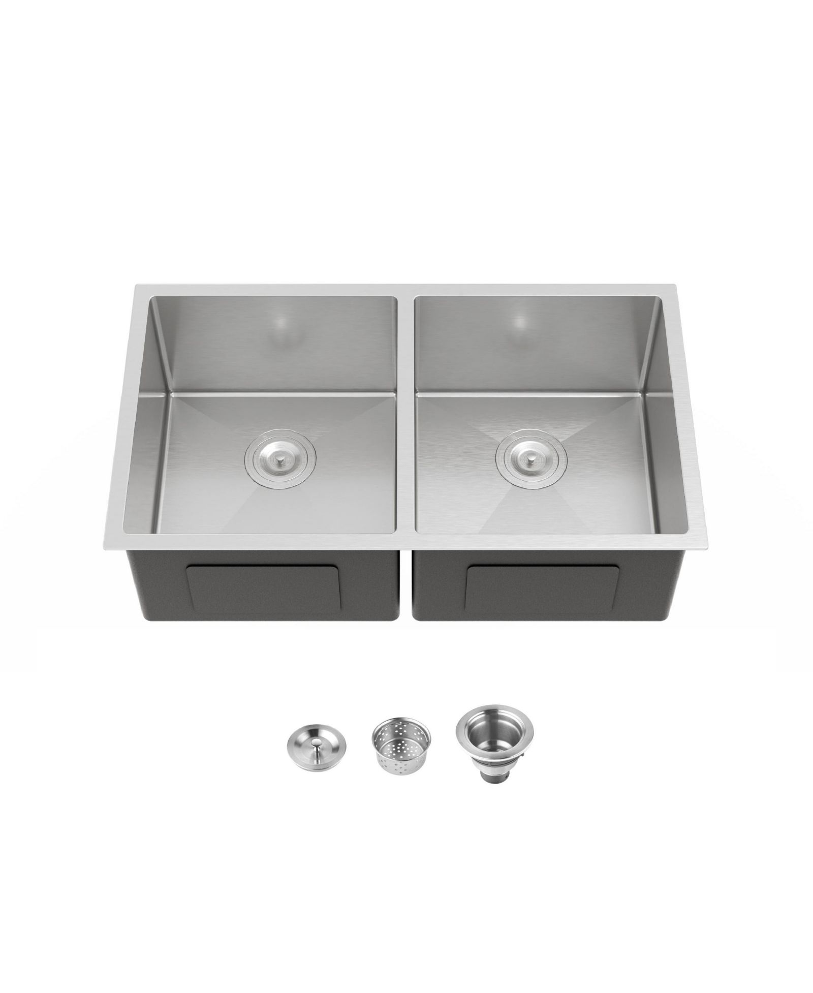 BUSDAYS 33 x 19 Inch Embedded Double Bowl Kitchen Sink Undermount Handmade Brushed Stainless Steel