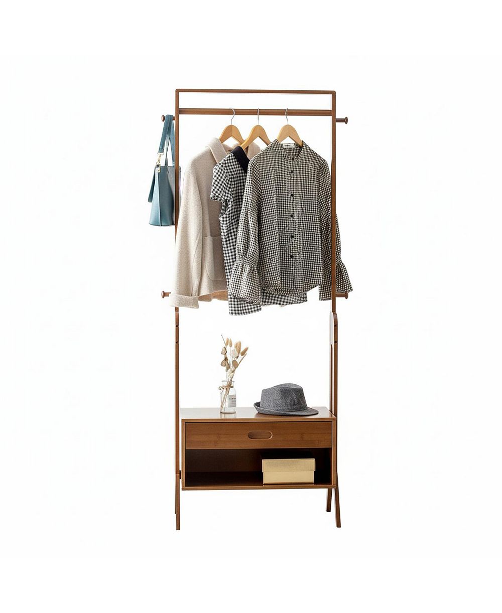 YIGII Freestanding Hall Tree Entryway Bench Coat Rack Storage Wood