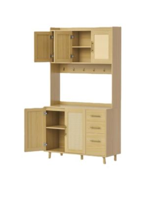 gaomon Kitchen Pantry Cabinet with Rattan Doors and Storage Drawers
