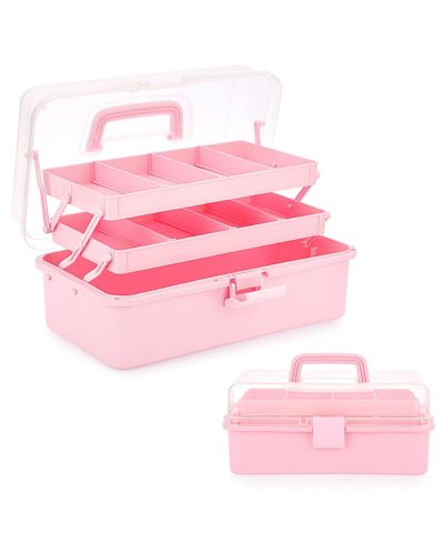 GNUADZ 3-Layer Plastic Dividing Storage Box Craft Organizer Adjustable Spacers Portable Handled Art Supply Multipurpose Home Utility
