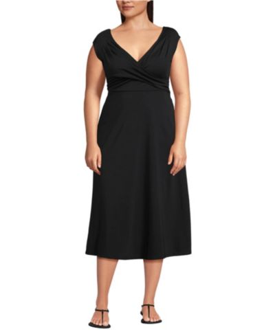 Lands' End Plus Size Cotton Modal Off the Shoulder Wrap Midi Dress