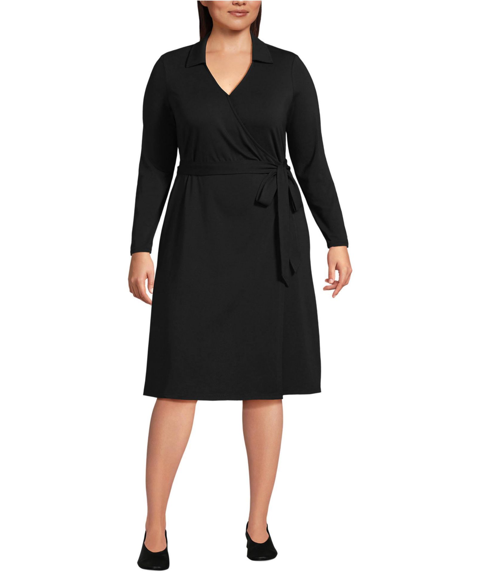Lands' End Plus Size Cotton Modal Collared Wrap Dress