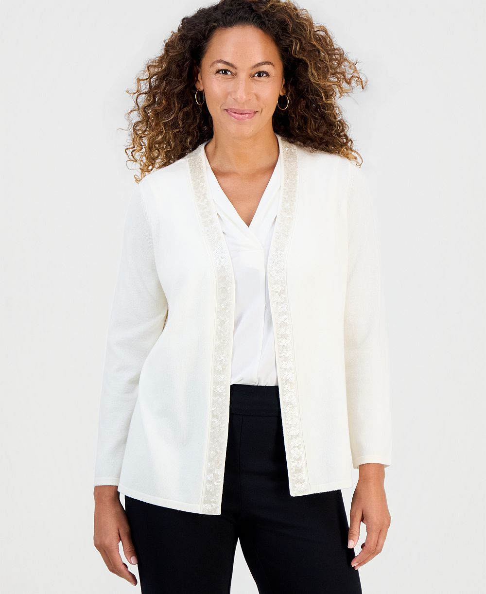 JM Collection Petite Long-Sleeve Open-Front Embellished Cardigan, Macy's Exclusive