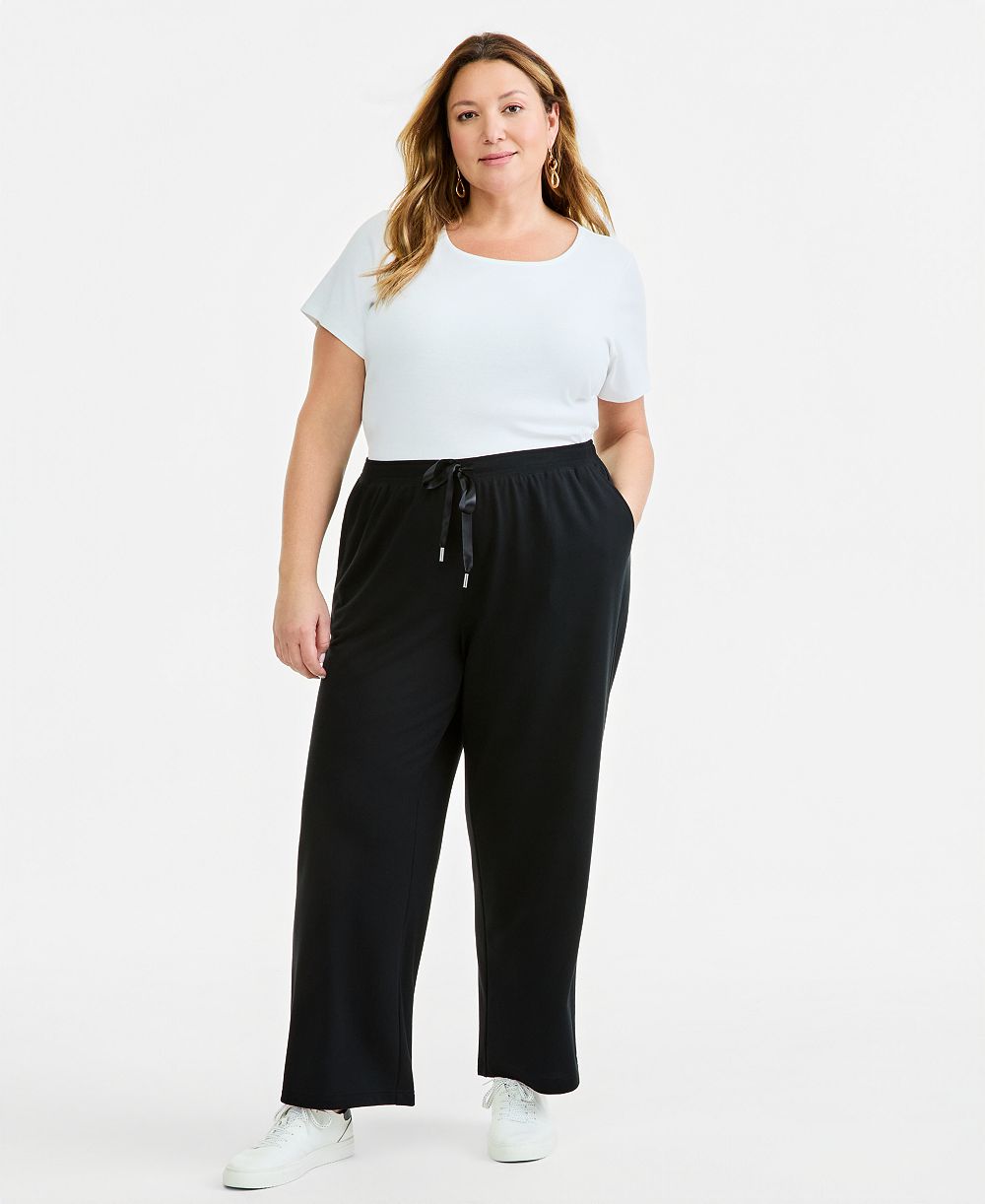 Style & Co Plus Size LuxLounge French Terry Wide-Leg Drawstring Pants, Macy's Exclusive