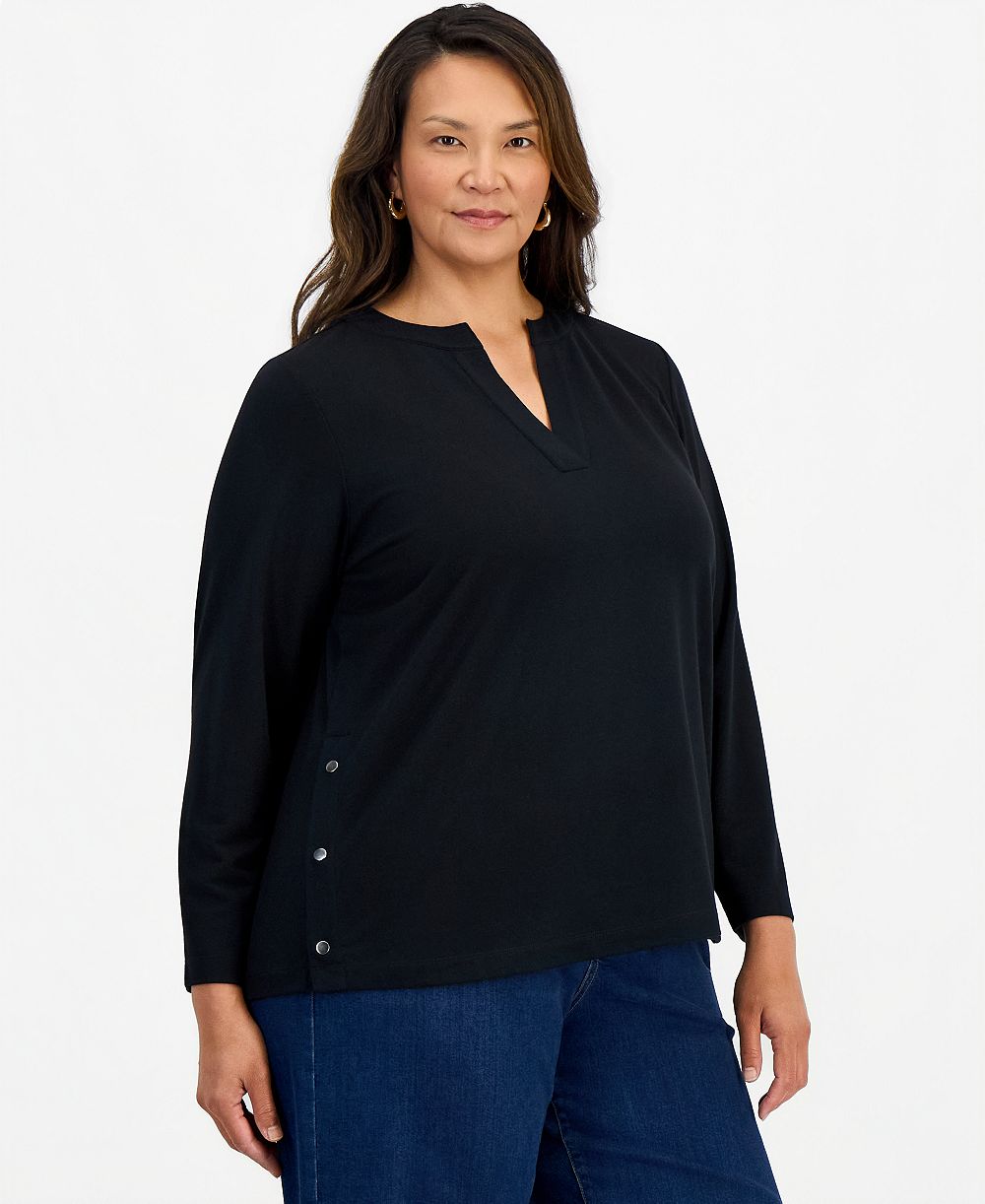 Женский топ Style & Co Plus Size Luxsoft FT с V-образным вырезом и длинным рукавом