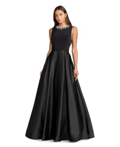 Mac Duggal Женское вечернее платье А-силуэта с жемчужным декором и высоким воротником
