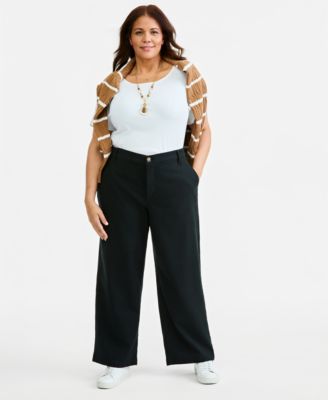 Style & Co Plus High Stretch High-Rise Cropped Wide-Leg Pants, Macy's Exclusive