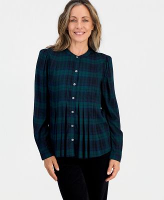 Style & Co Petite Scott Plaid Button-Up Pleated Blouse, Macy's Exclusive