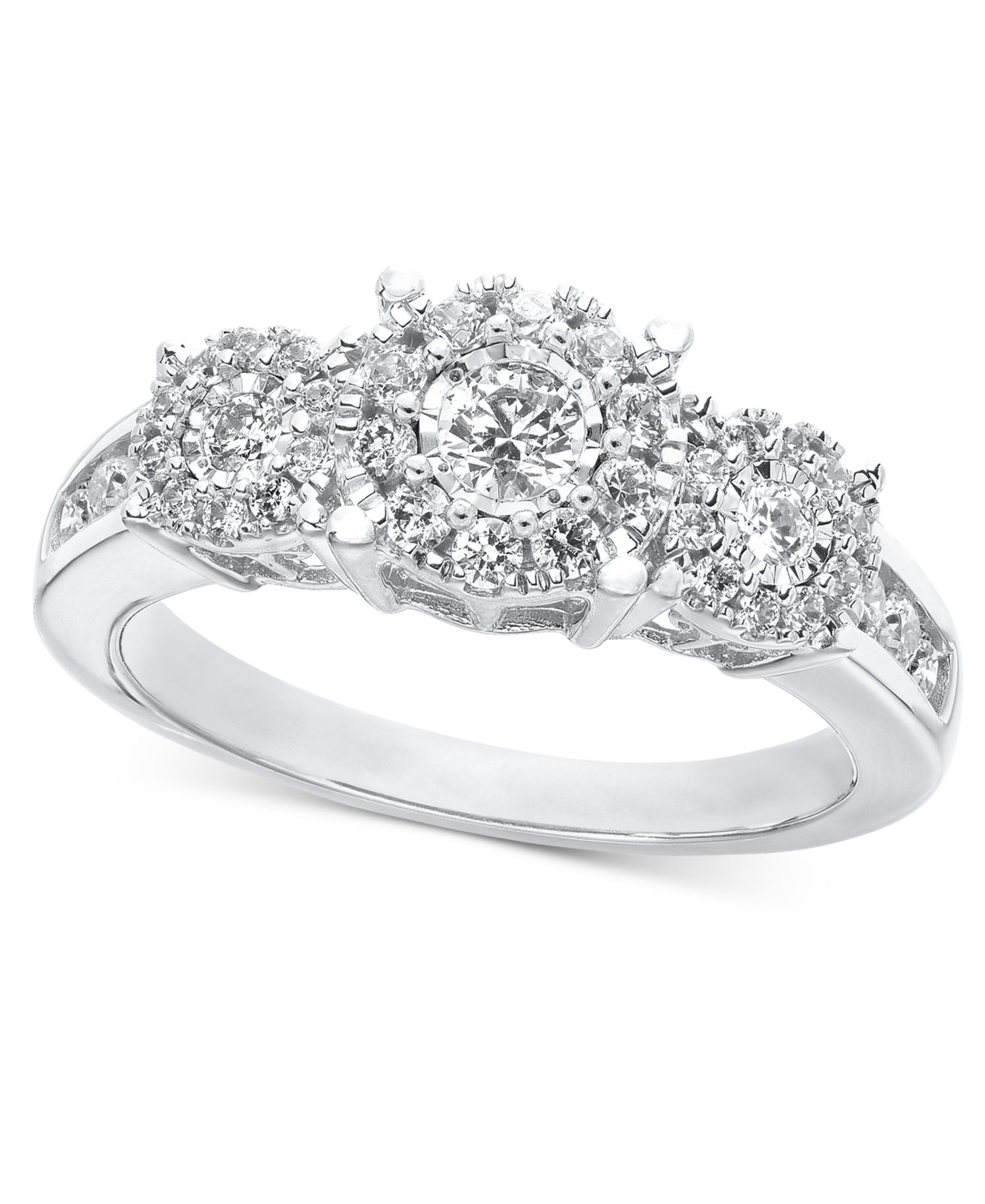 Diamond Three Stone Engagement Ring (3/4 ct. t.w.) in 14k White, Yellow or Rose Gold