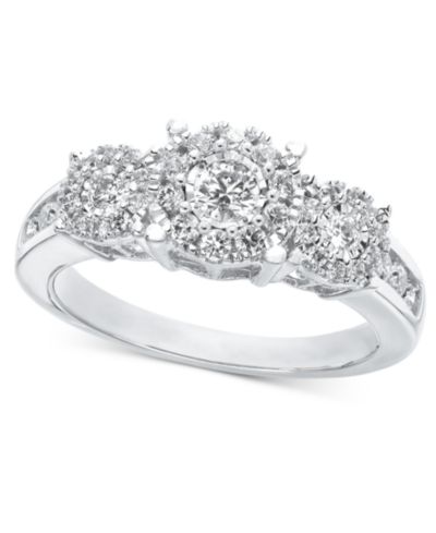 Помолвочное кольцо с тремя бриллиантами (3/4 ct. t.w.) в белом, желтом или розовом золоте 14k