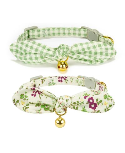 ARONKL Bowtie Cat Collar With Bell Breakaway Kitten Collars Removable Bow Cotton Stylish