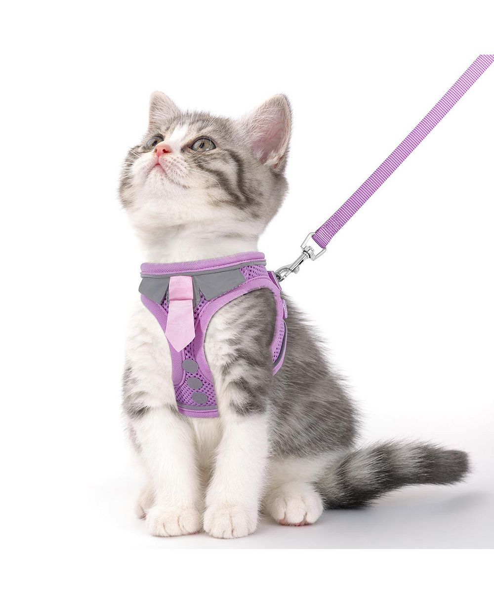 ARONKL Escape Proof Cat Harness Leash Set Soft Adjustable Breathable Mesh Reflective Strips for Kitten Puppy Bunny