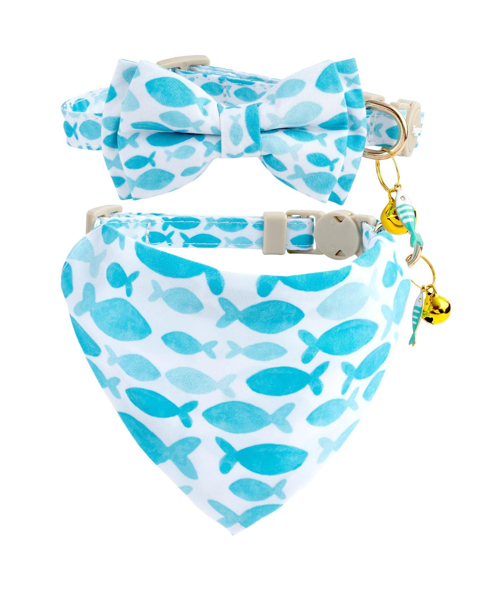 ARONKL 2 Pack Cat Collar Set with Bow Tie Bandana Breakaway Safety Bell Adjustable