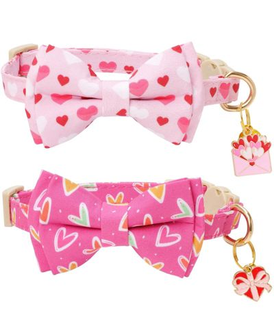 ARONKL 2 Pack Cat Collar Breakaway Bowtie Dinosaur Pattern Soft Cotton Adjustable