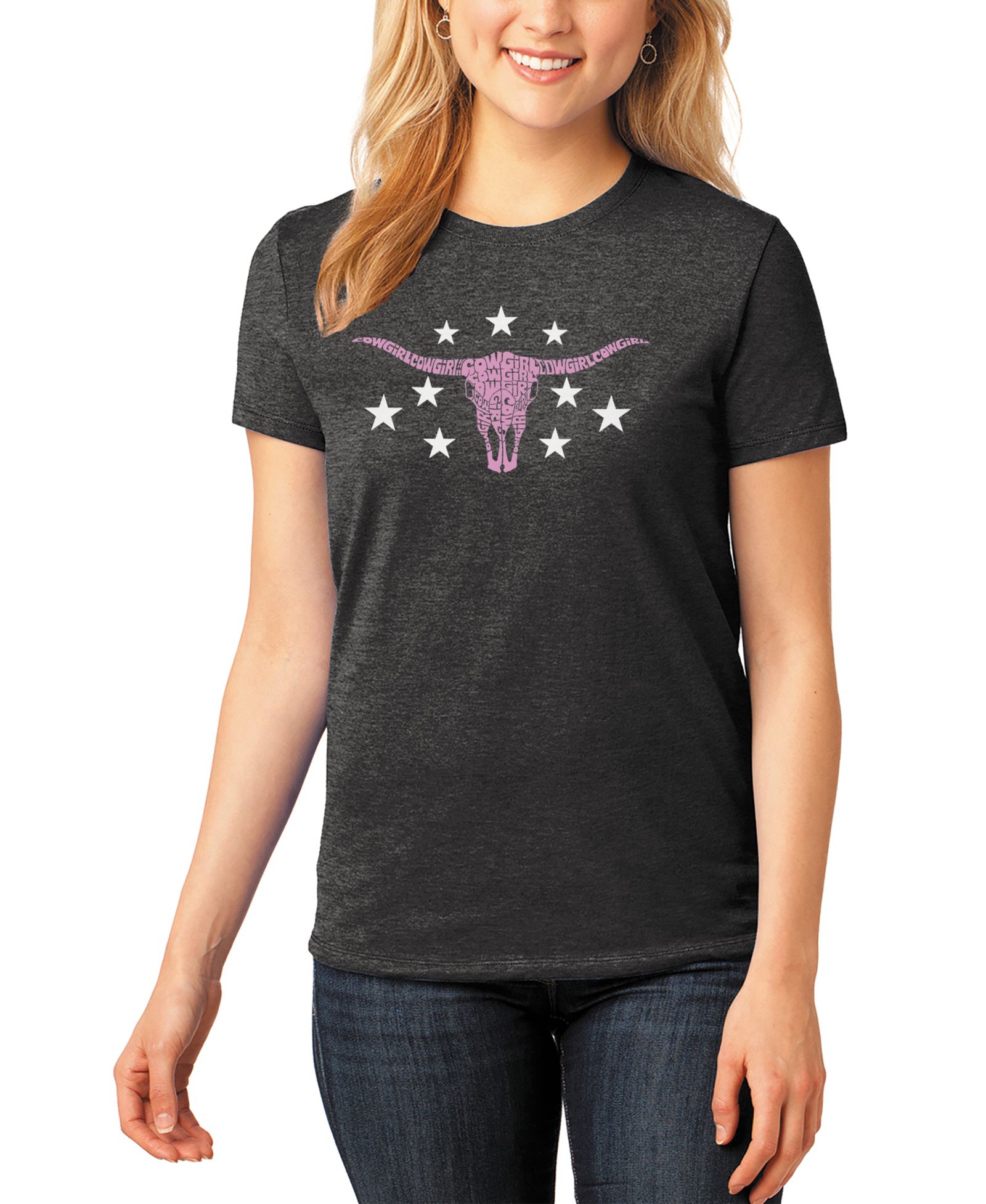 LA Pop Art Женская футболка с принтом Cowgirl Cowskull