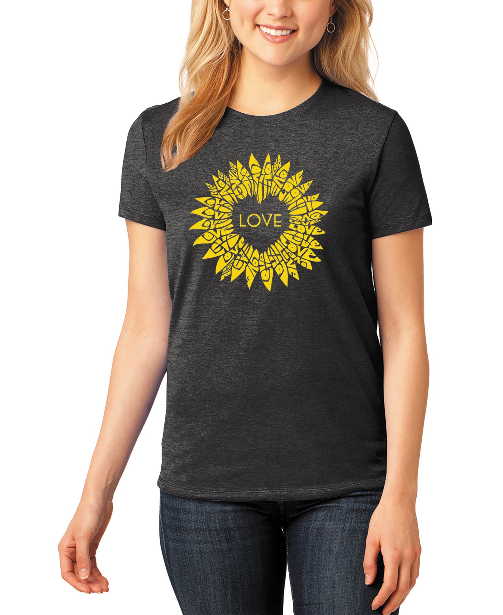 LA Pop Art Женская футболка Premium Blend Sunflower Love Word Art