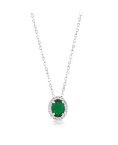 Simona Elegant Oval Birthstone Halo CZ Necklace