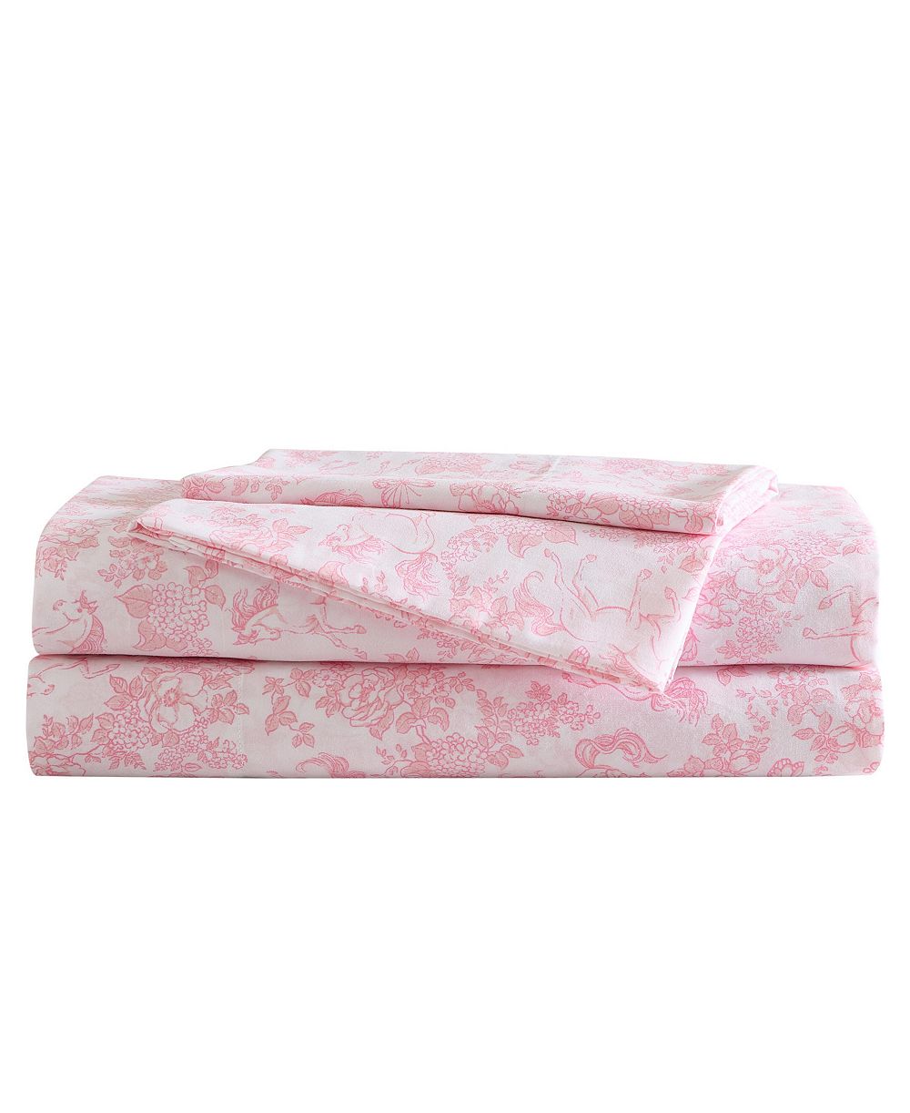 Laura Ashley Toile Unicorn Microfiber 4-Piece Sheet Set, Queen