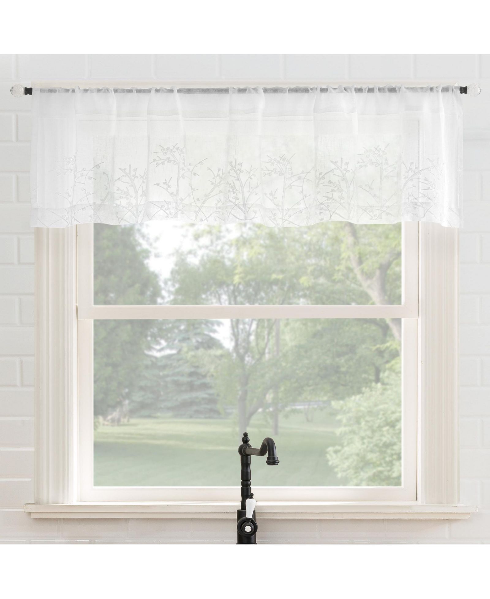 No. 918 Madeira Embroidered Floral Sheer Rod Pocket Kitchen Curtain Valance