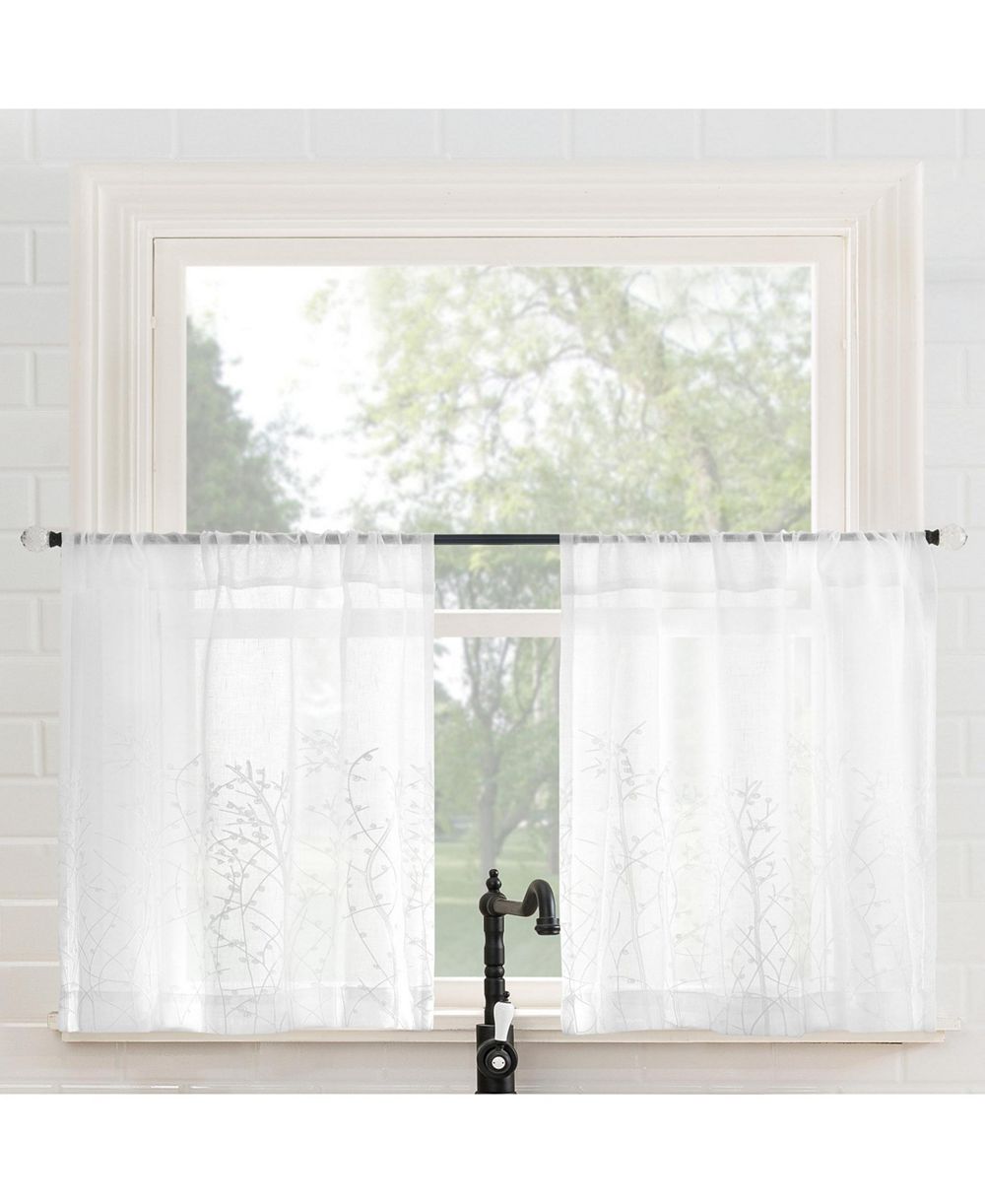 No. 918 Madeira Embroidered Floral Sheer Rod Pocket Kitchen Curtain Tier Pair