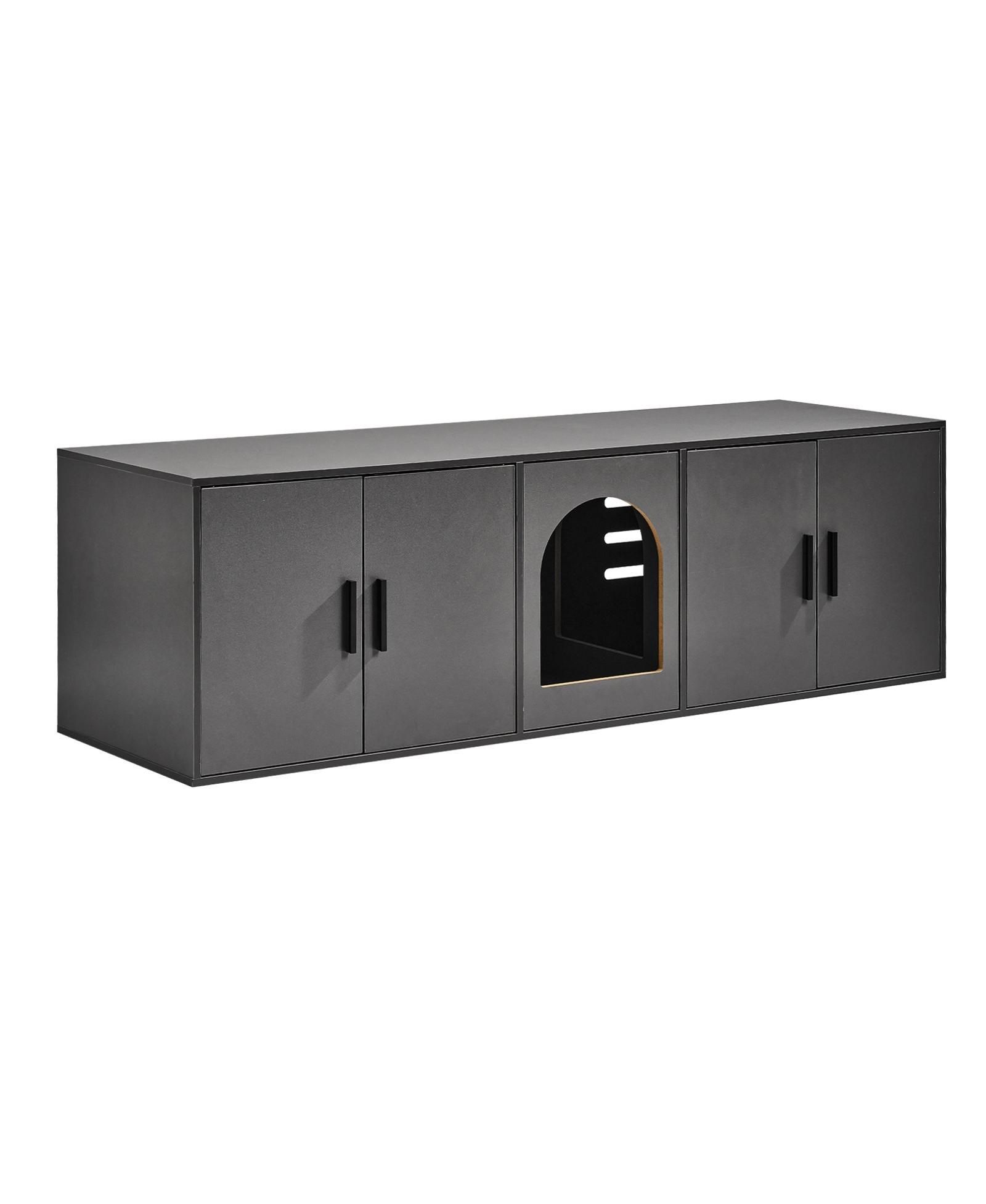 INOLAIT Wooden Cat Litter Box Enclosure Cabinet with Double Rooms for 2 Cats