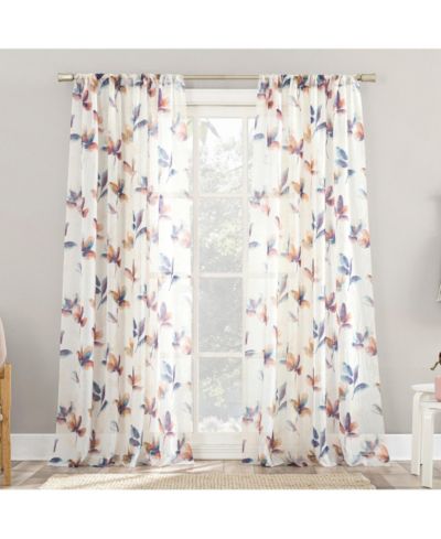 No. 918  Floral Print Sheer Rod Pocket Curtain Panel