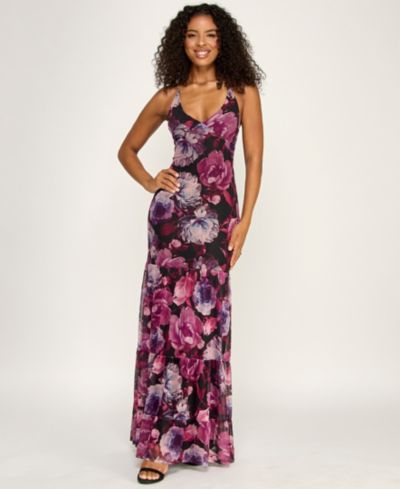 Emerald Sundae Juniors' Printed Mesh Halter Dress