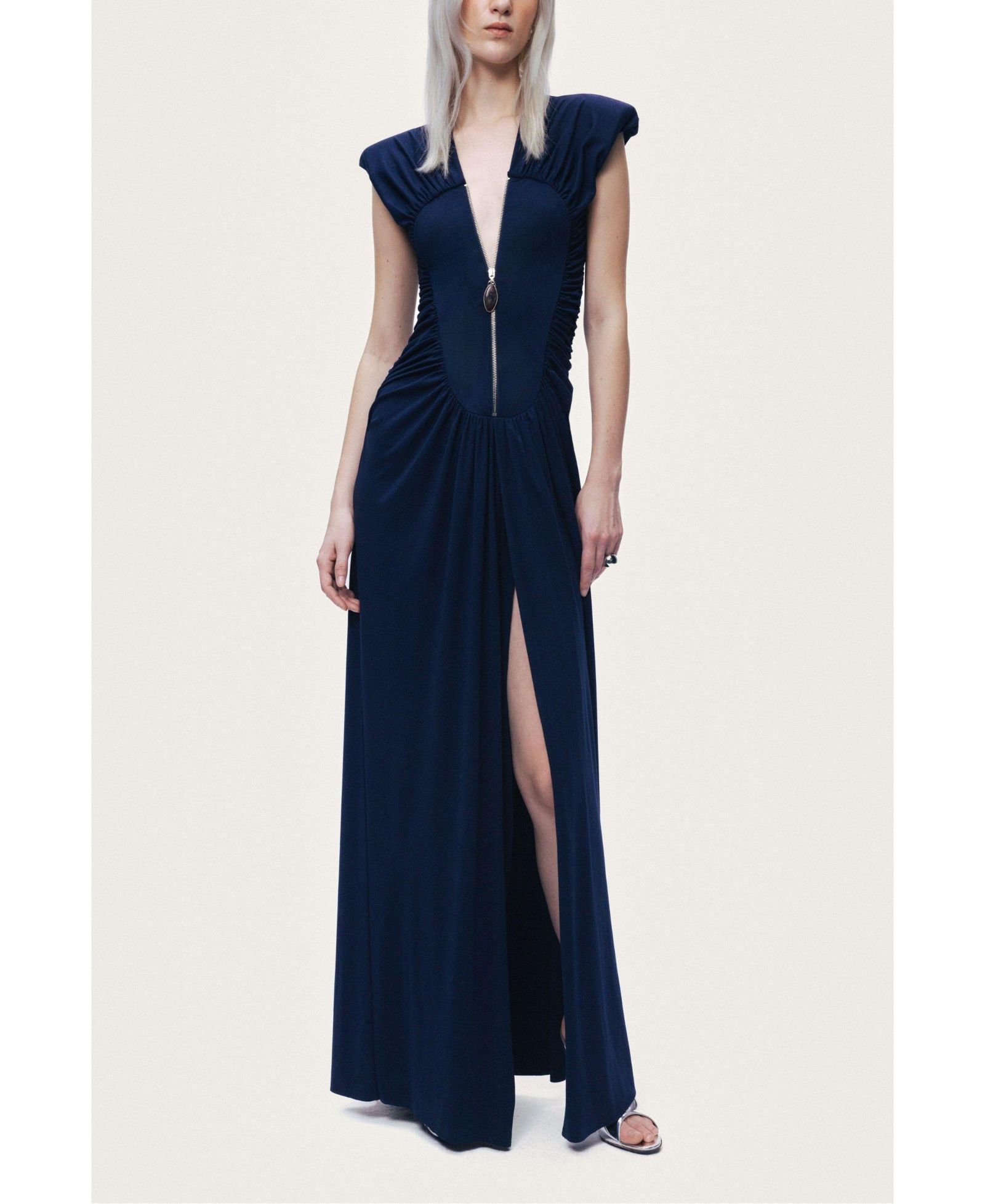 NOCTURNE Women's Zip-Front Draped Maxi Dress