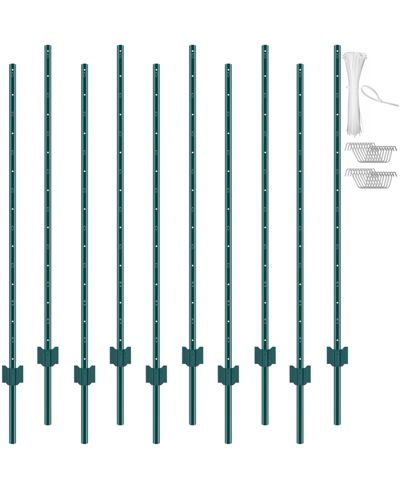 SUGIFT  Fence Post, 10 Pack, U-Channel Heavy Duty Steel, for Garden and Lawn Use