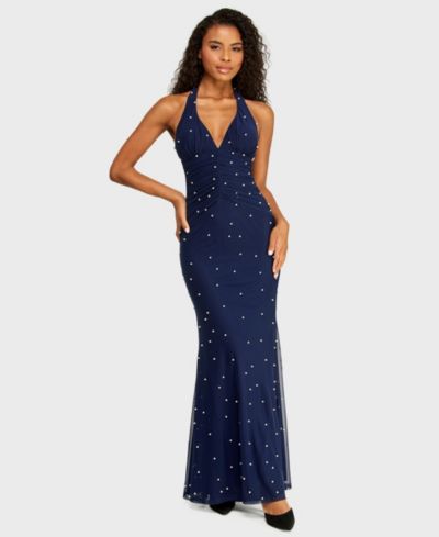 Вечернее платье B Darlin Juniors' Halter Mesh and Imitation Pearl