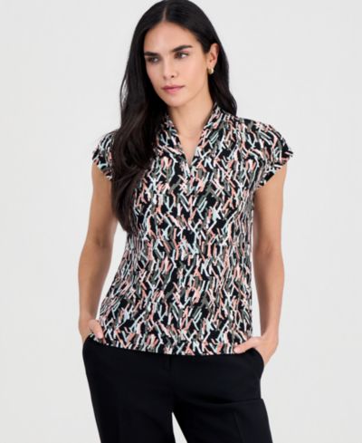 Kasper Блузка Kasper Petite Printed V-Neck Cap-Sleeve