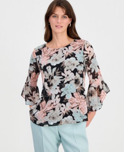 Женский топ Kasper Petite Floral Clip-Dot 3/4-Sleeve