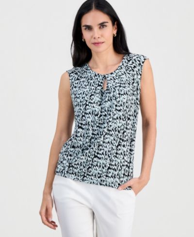 Kasper Petite Printed Keyhole Sleeveless Top