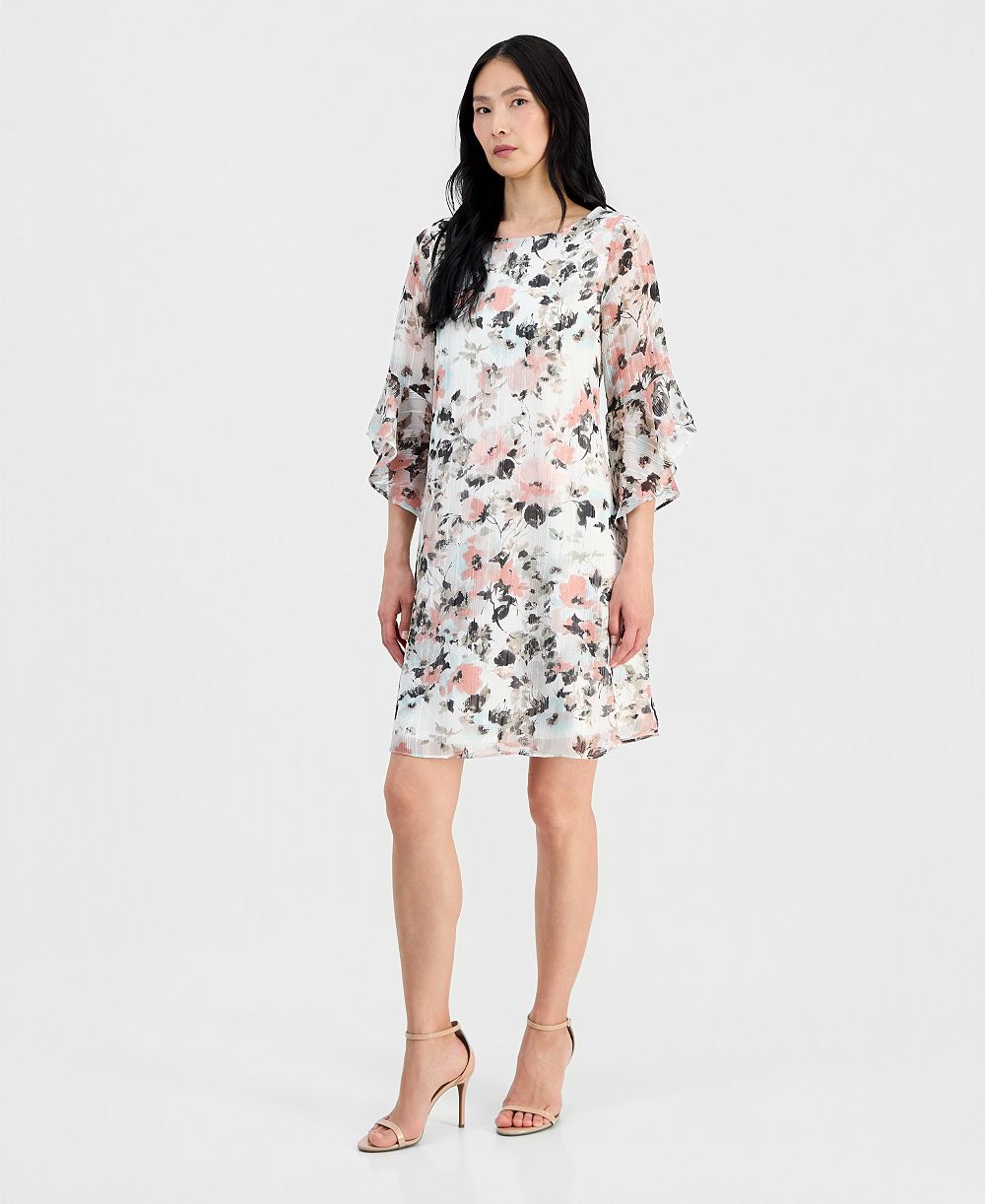 Kasper Petite Boat-Neck Flutter-Sleeve Swing Dress платье