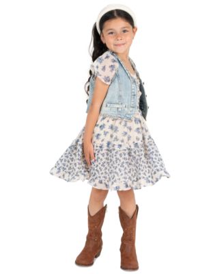Детский комплект Rare Editions Girls' 2T-6X Denim Vest and Twin Printed Chiffon Dress, 2-Piece Set