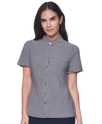 Tommy Hilfiger Женская полосатая блузка с коротким рукавом и рюшами