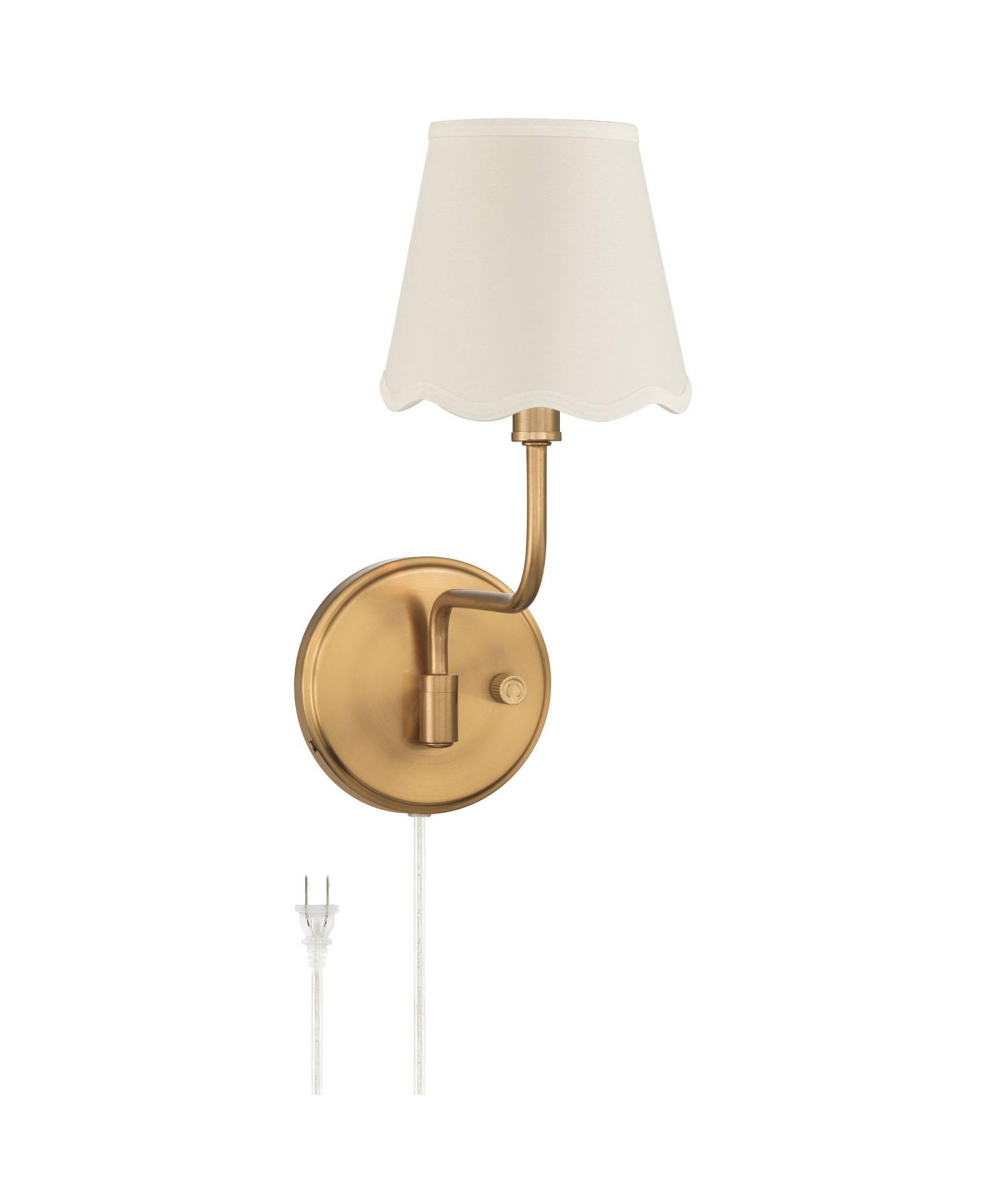 Настенное бра Possini Euro Design Ophelia 9 1/2"H Warm Brass Plug-In с белым абажуром-ракушкой
