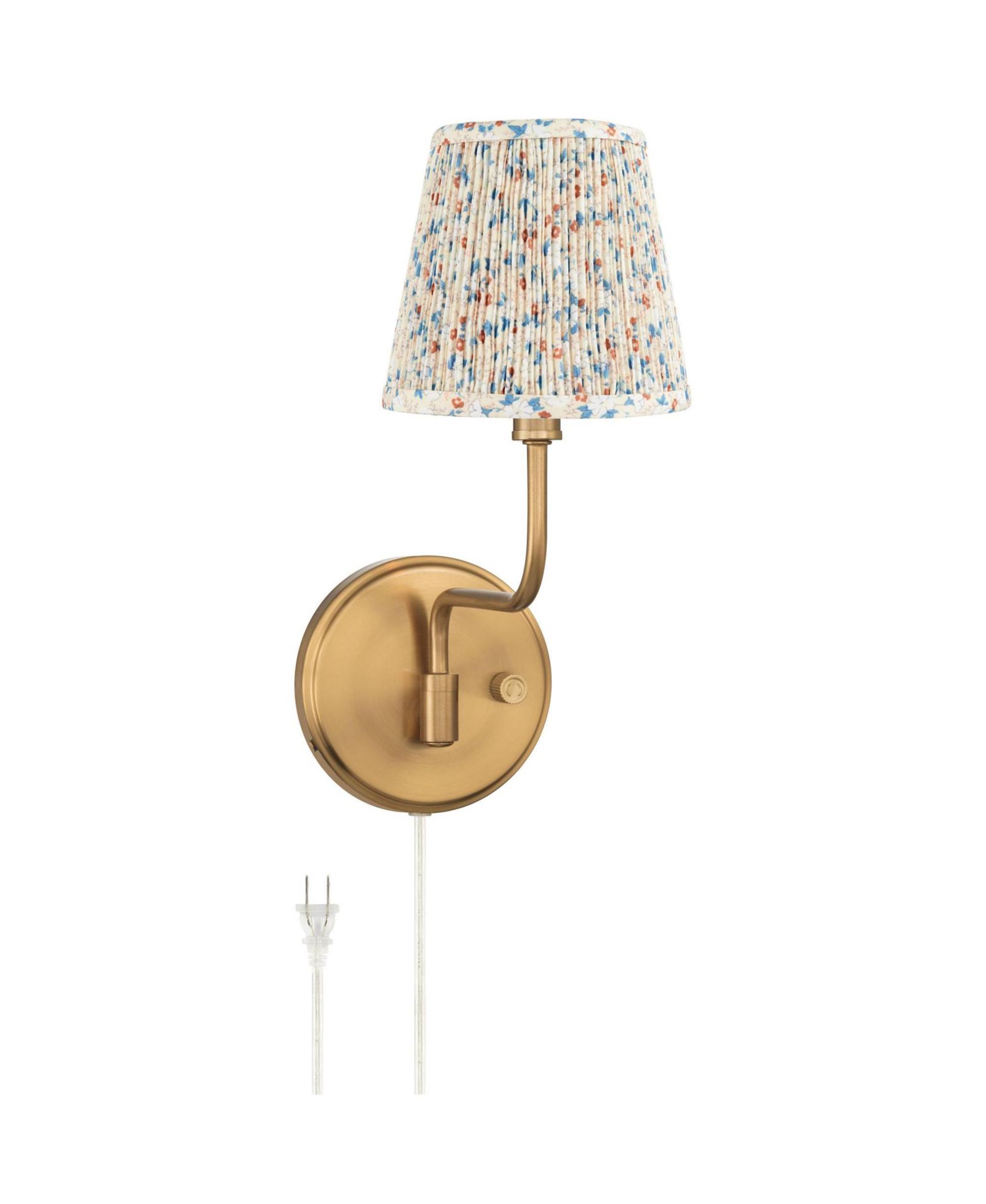 Possini Euro Design Ophelia 9 1/2"H Warm Brass Plug-In Floral Pleated Shade Wall Sconce